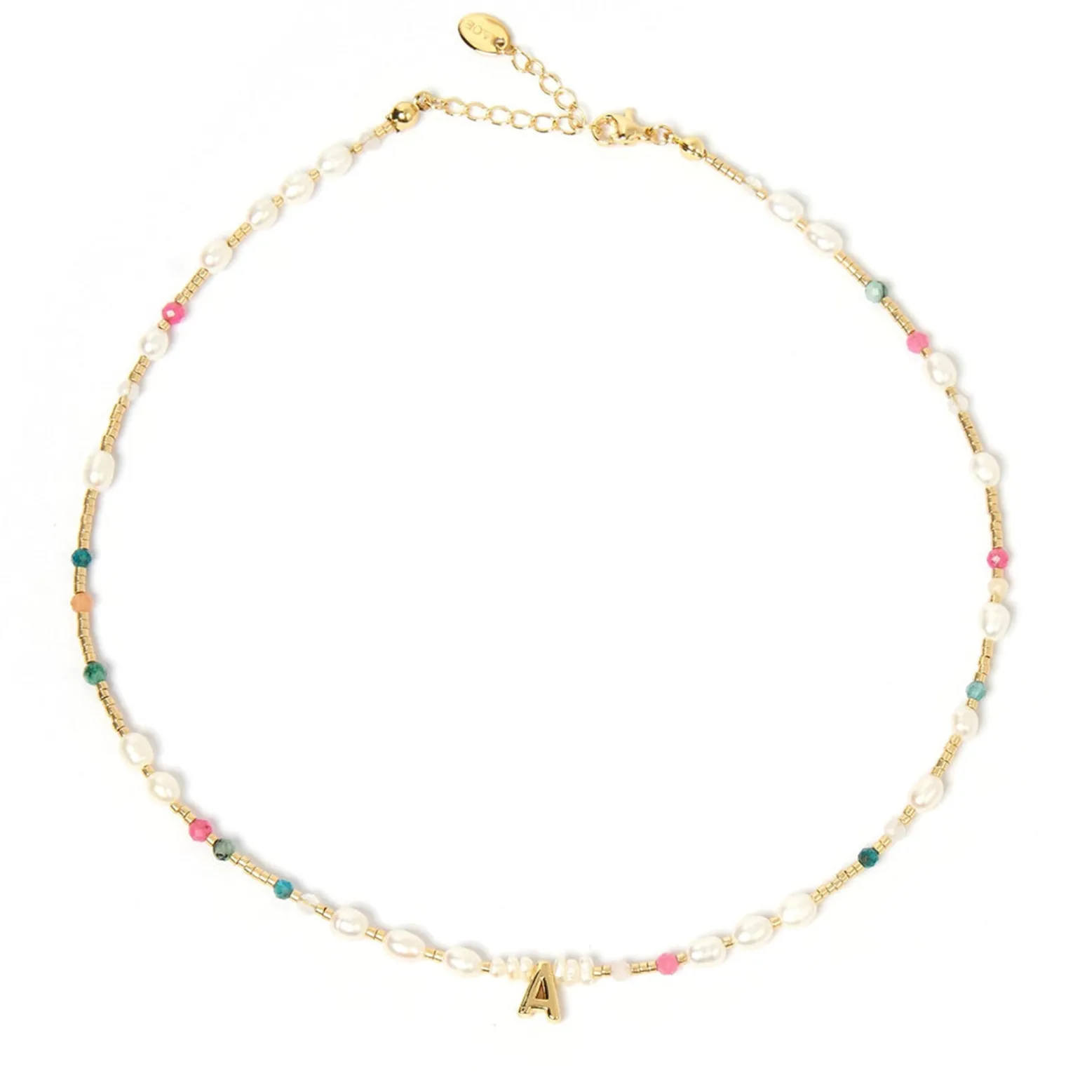 Beaded Gemstone and Pearl Initial Necklace