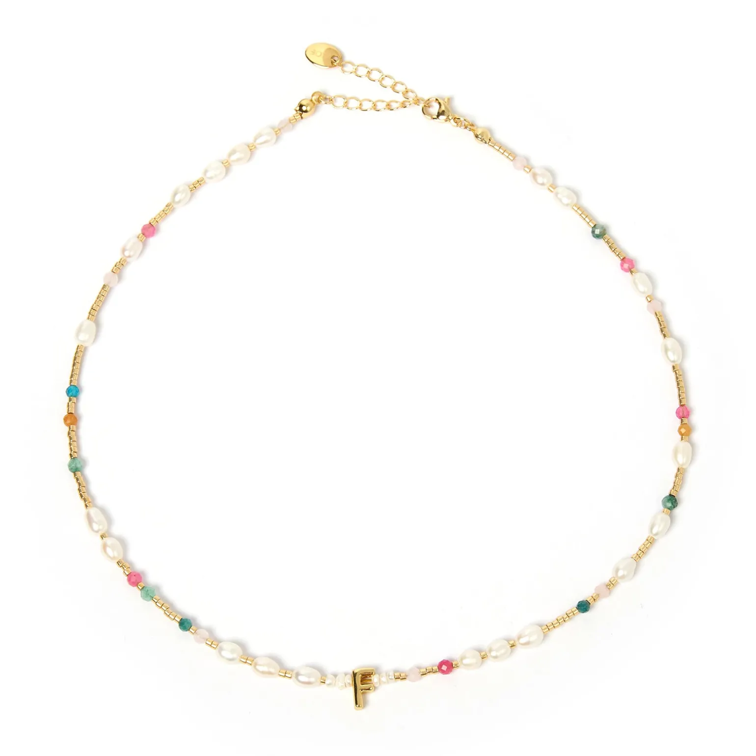 Beaded Gemstone and Pearl Initial Necklace