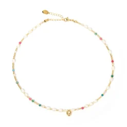Beaded Gemstone and Pearl Initial Necklace