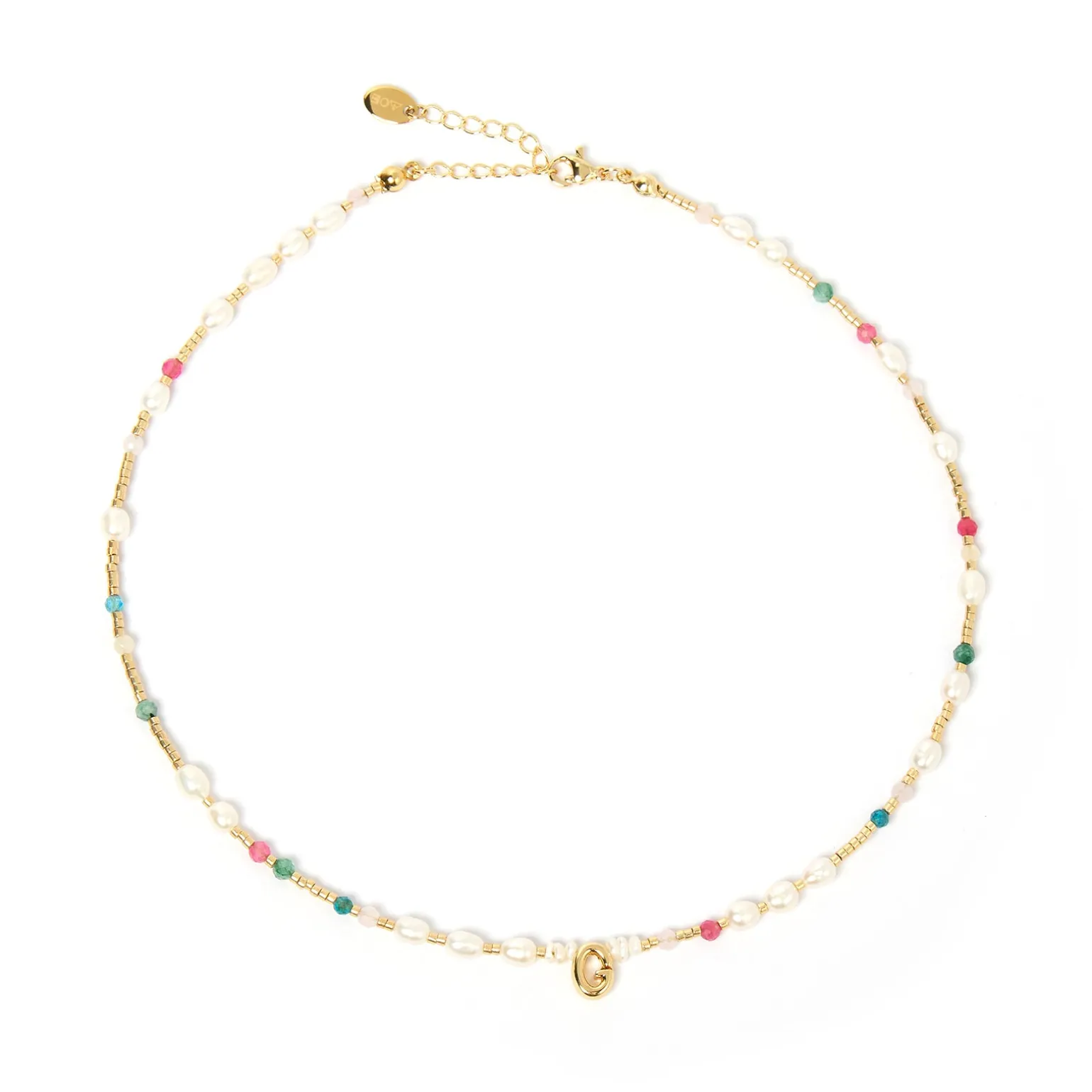 Beaded Gemstone and Pearl Initial Necklace