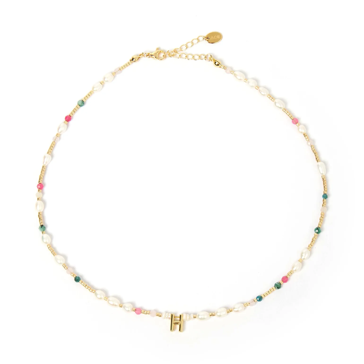 Beaded Gemstone and Pearl Initial Necklace