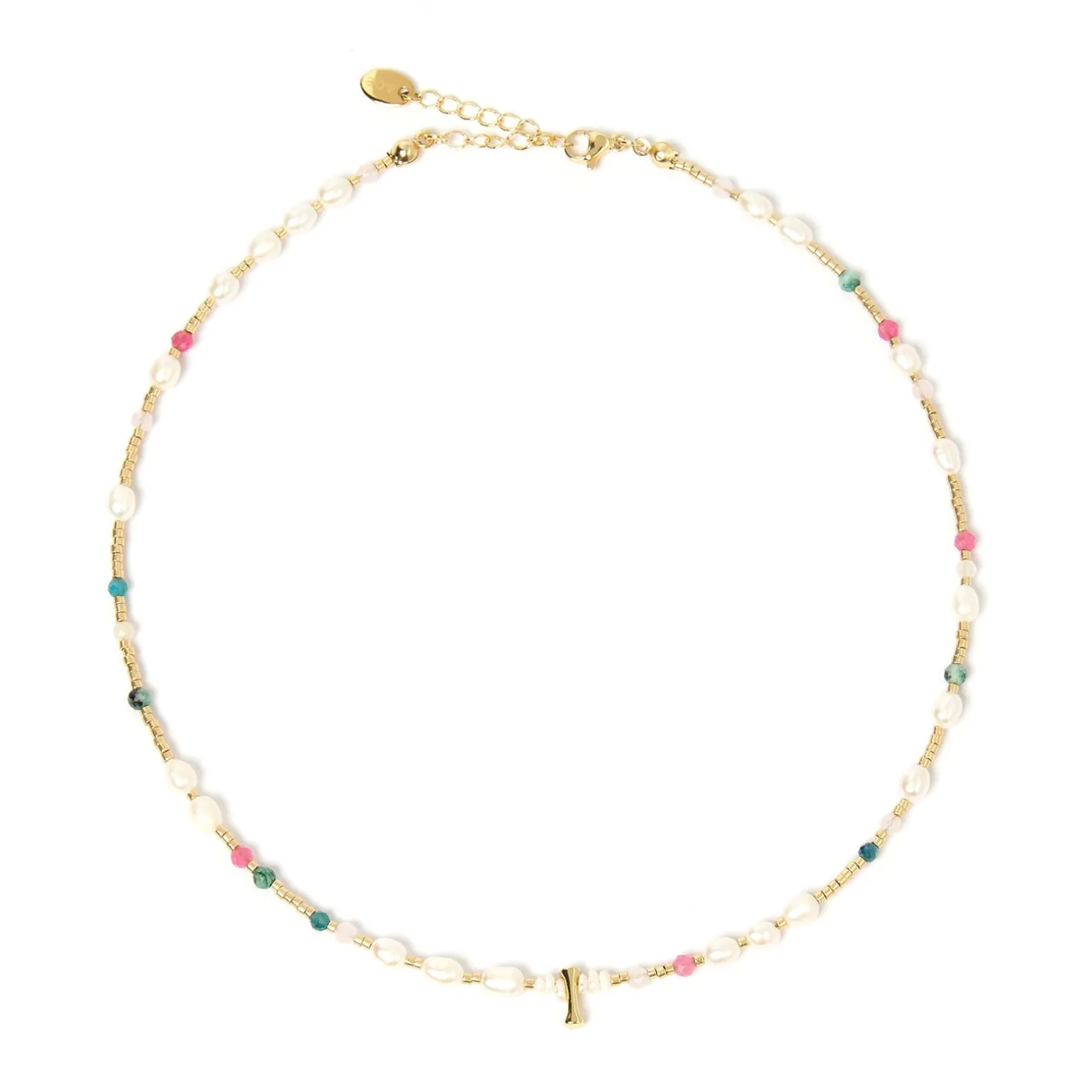 Beaded Gemstone and Pearl Initial Necklace