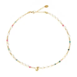 Beaded Gemstone and Pearl Initial Necklace