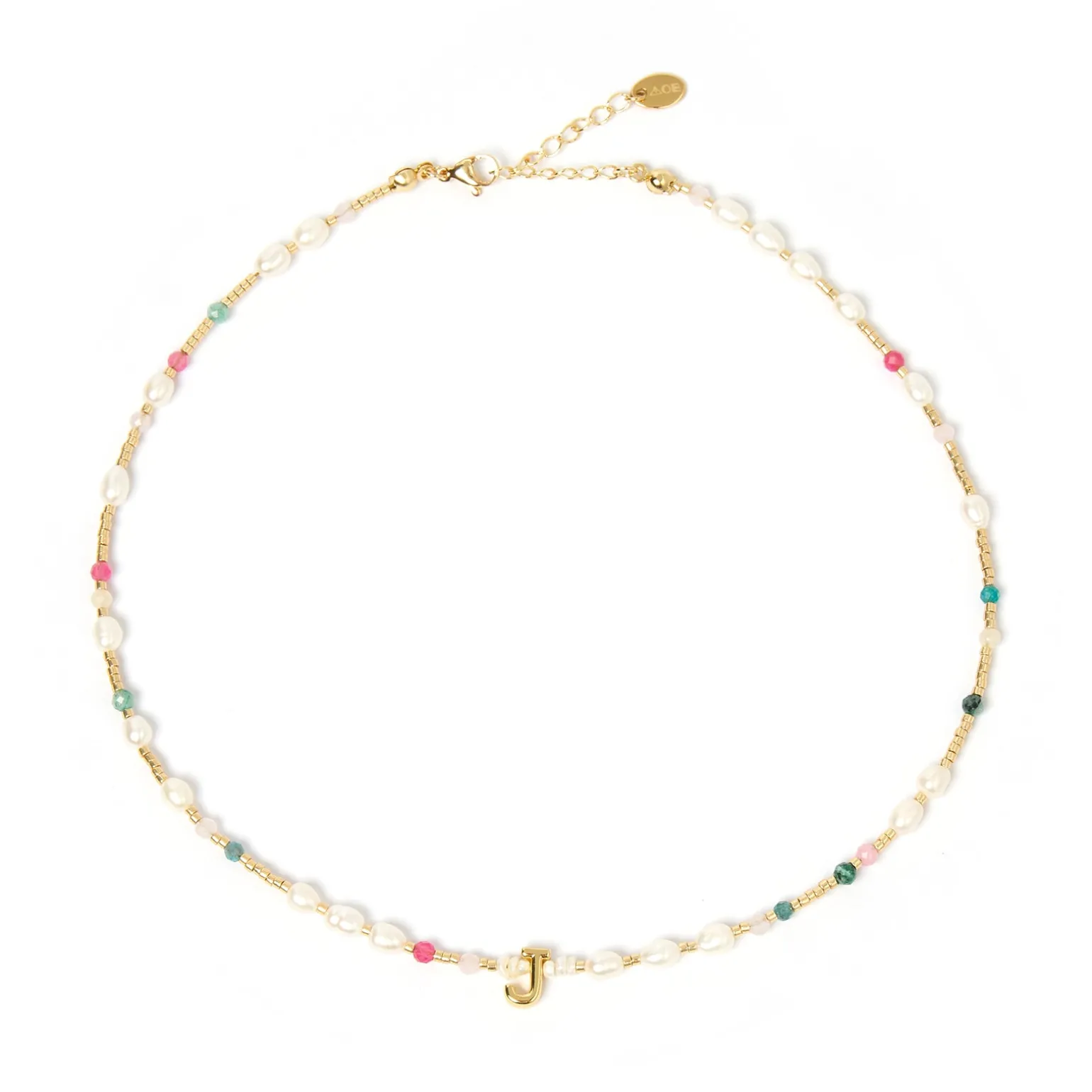 Beaded Gemstone and Pearl Initial Necklace