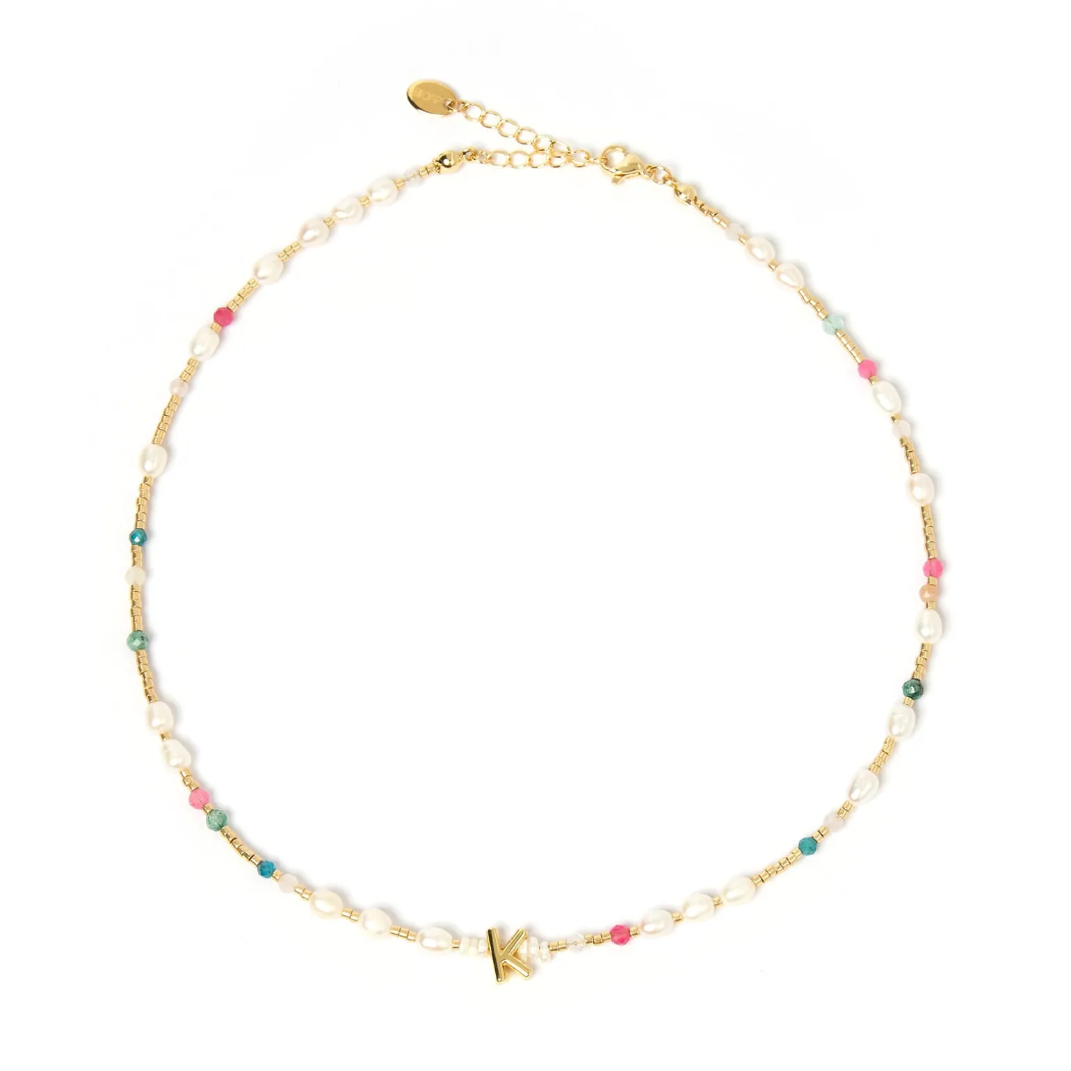 Beaded Gemstone and Pearl Initial Necklace