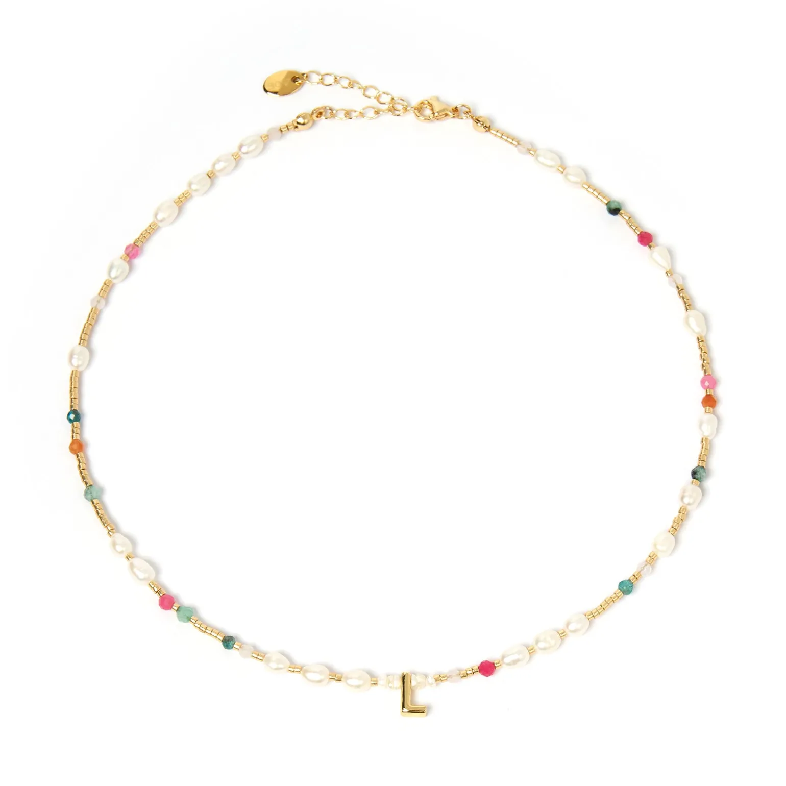 Beaded Gemstone and Pearl Initial Necklace