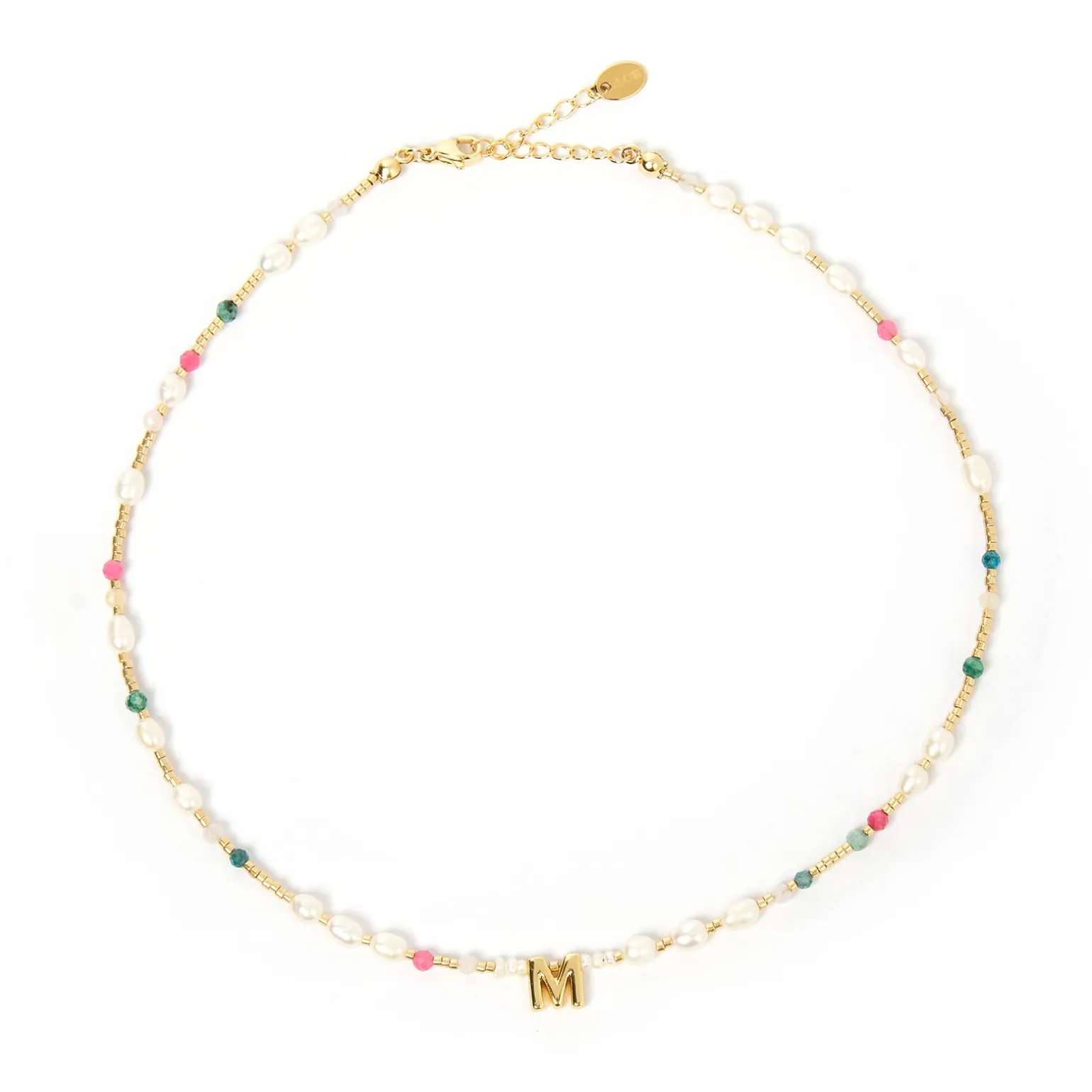Beaded Gemstone and Pearl Initial Necklace
