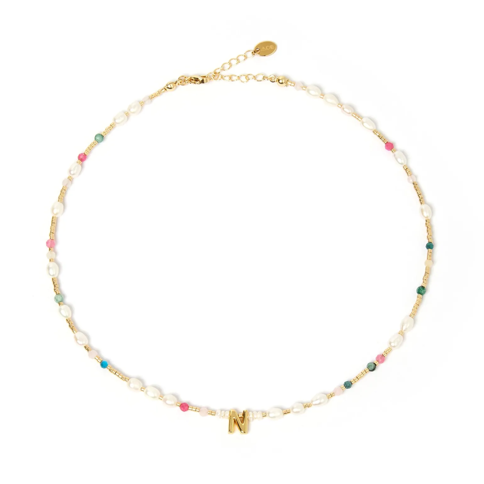 Beaded Gemstone and Pearl Initial Necklace