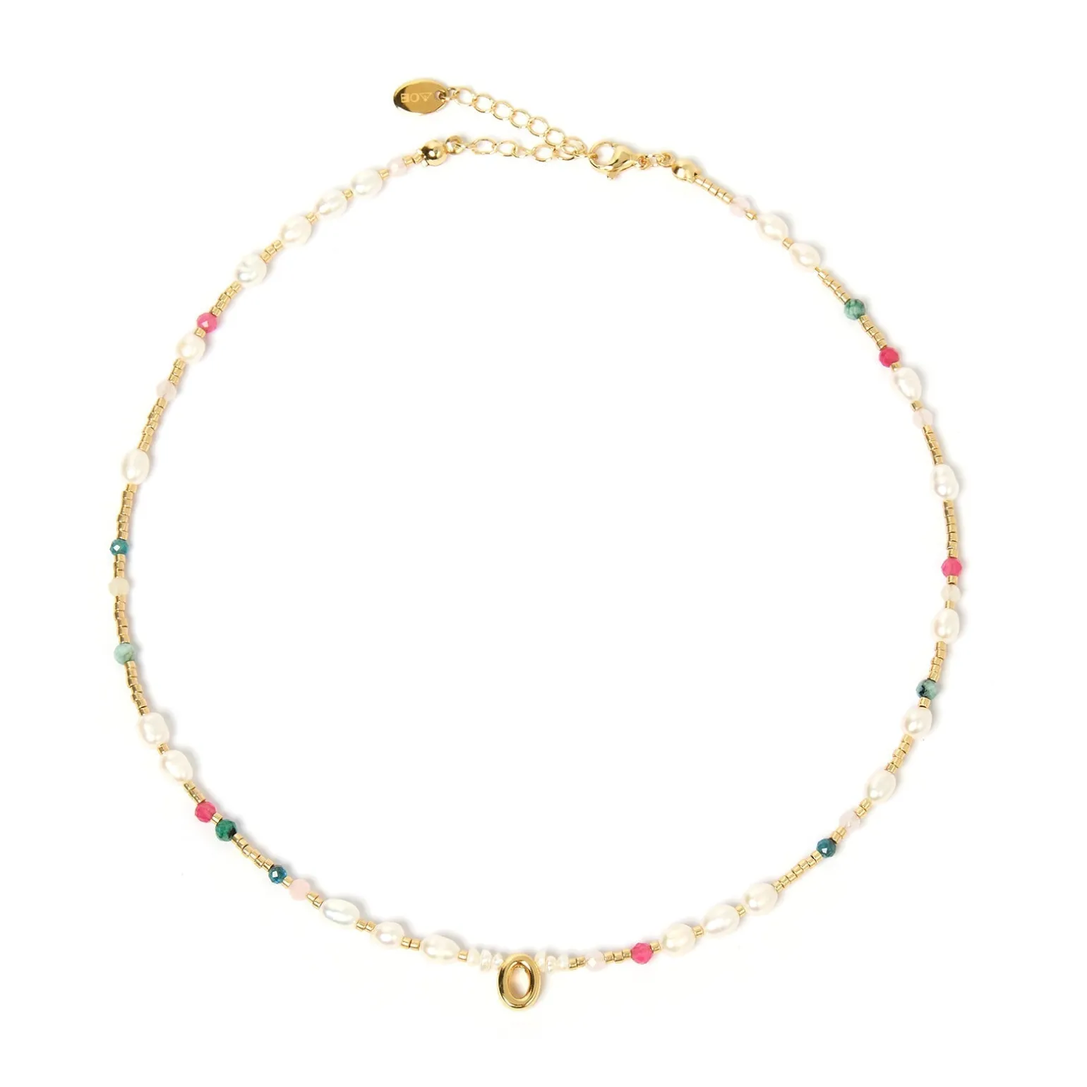Beaded Gemstone and Pearl Initial Necklace