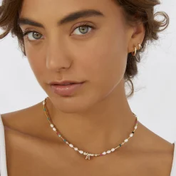 Beaded Gemstone and Pearl Initial Necklace