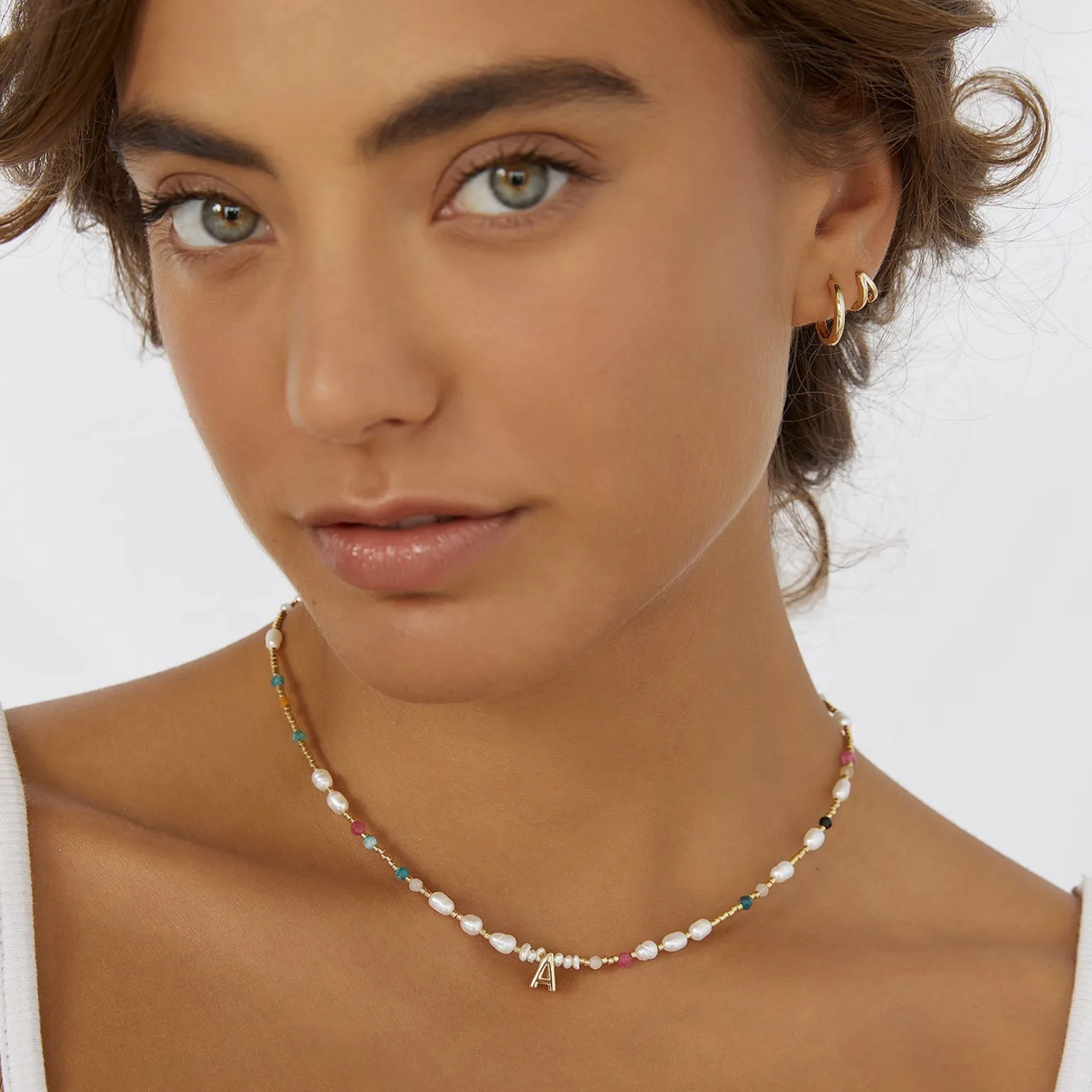 Beaded Gemstone and Pearl Initial Necklace