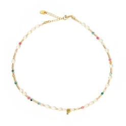 Beaded Gemstone and Pearl Initial Necklace