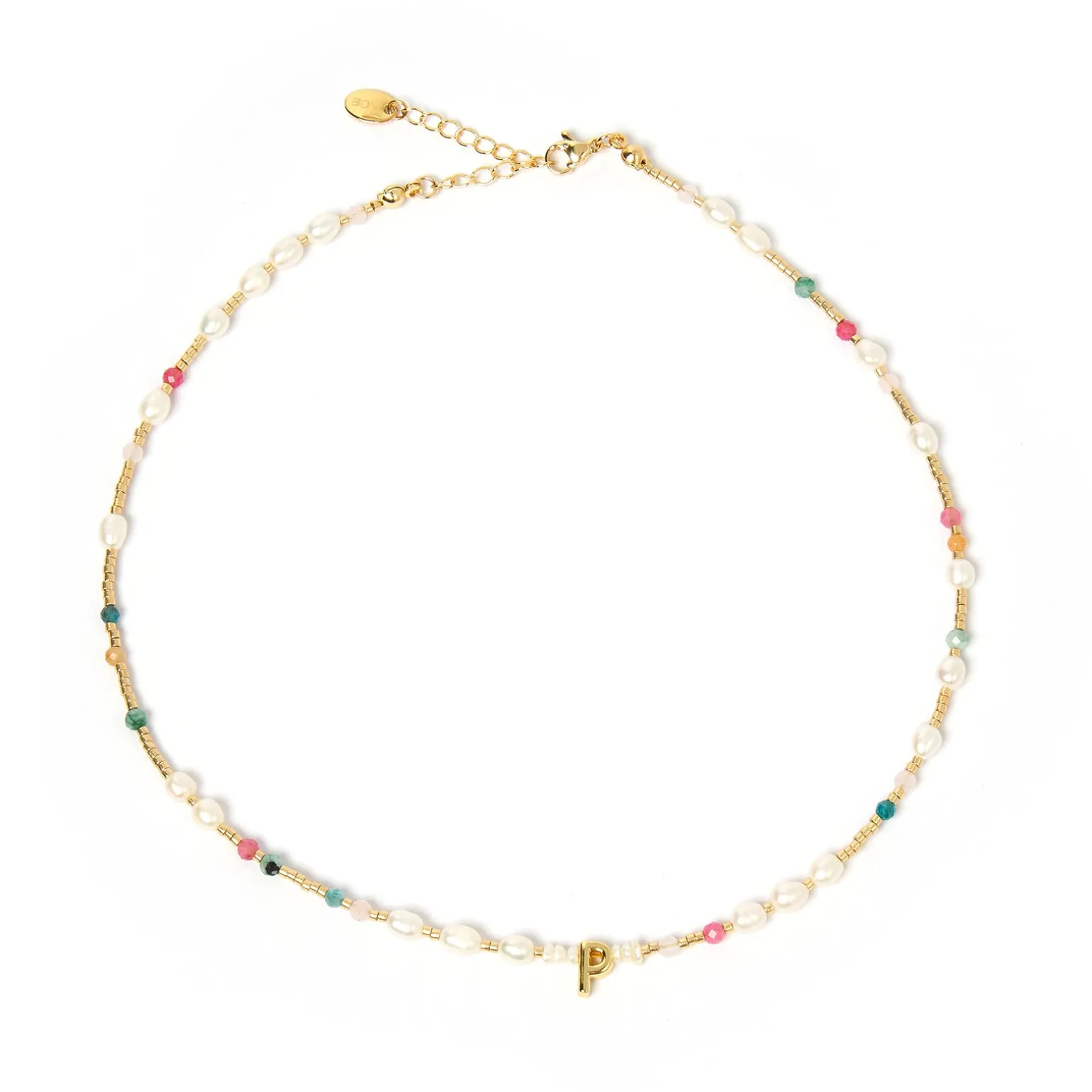 Beaded Gemstone and Pearl Initial Necklace