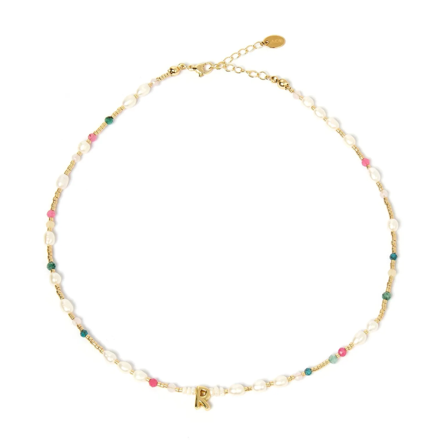 Beaded Gemstone and Pearl Initial Necklace
