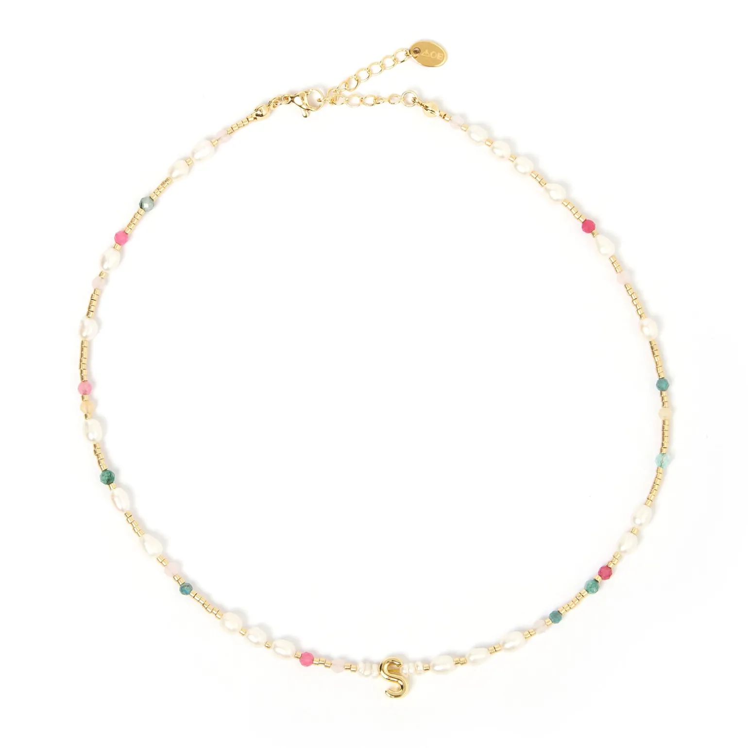 Beaded Gemstone and Pearl Initial Necklace