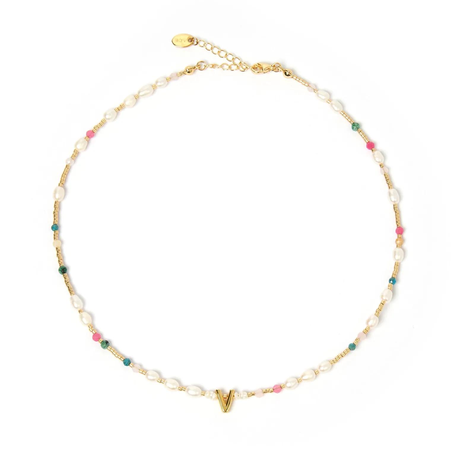 Beaded Gemstone and Pearl Initial Necklace