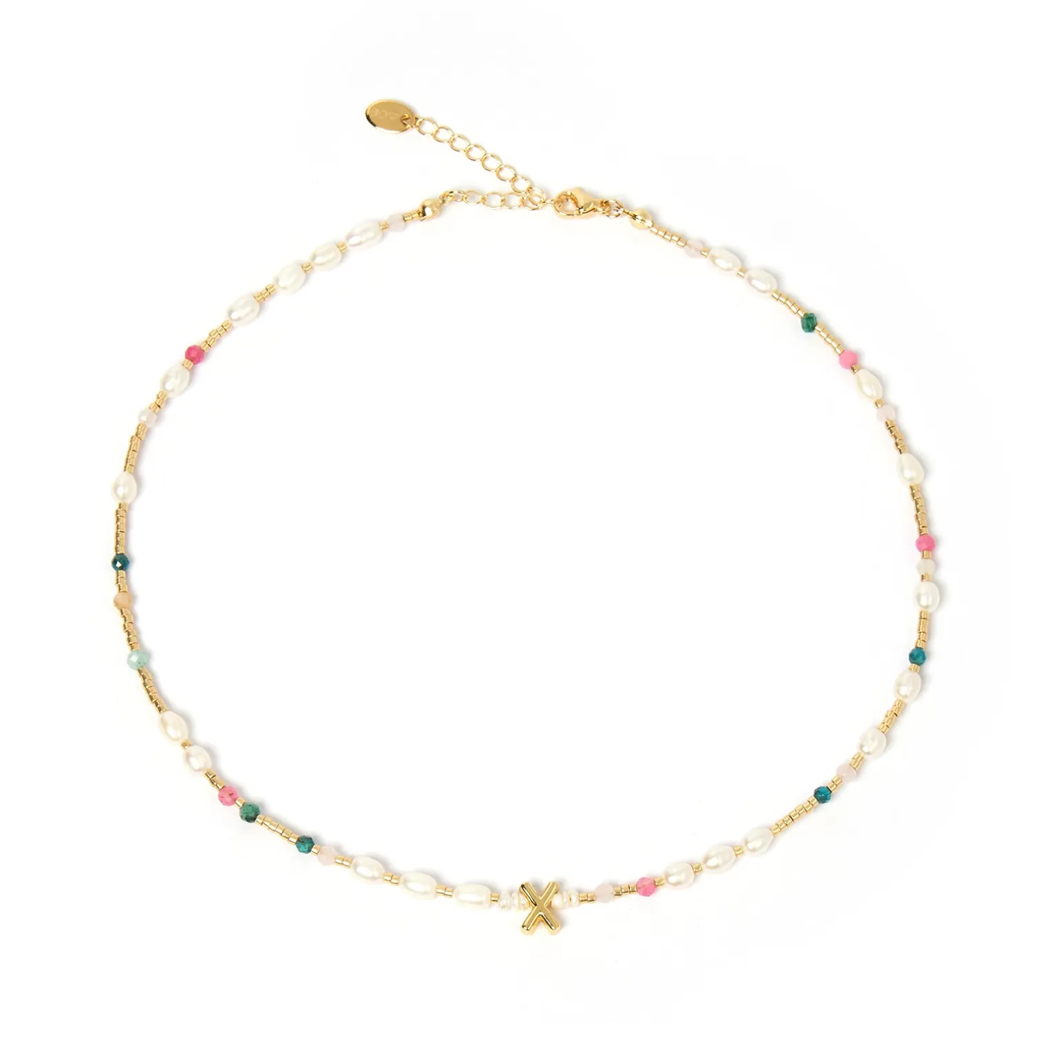 Beaded Gemstone and Pearl Initial Necklace