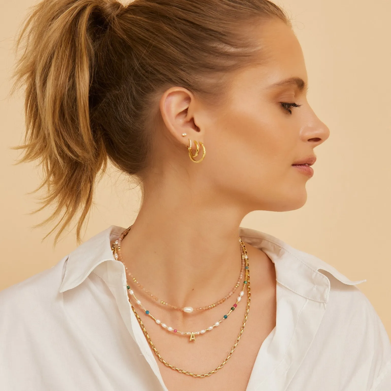 Beaded Gemstone and Pearl Initial Necklace