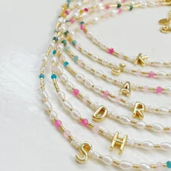 Beaded Gemstone and Pearl Initial Necklace