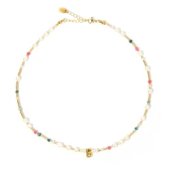 Beaded Gemstone and Pearl Initial Necklace