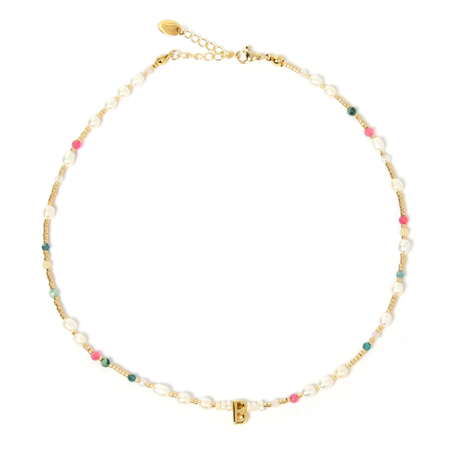 Beaded Gemstone and Pearl Initial Necklace