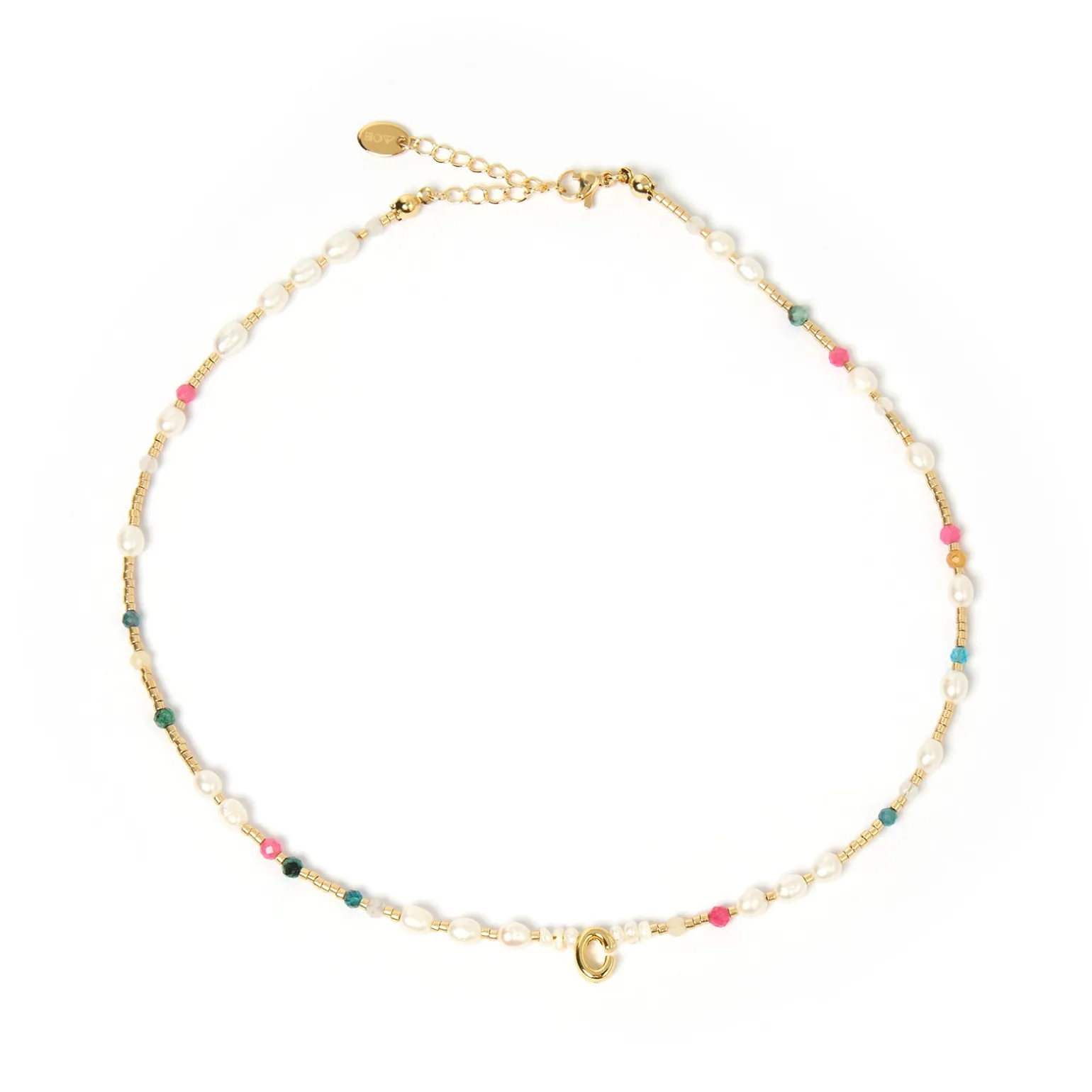 Beaded Gemstone and Pearl Initial Necklace