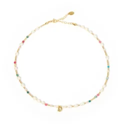 Beaded Gemstone and Pearl Initial Necklace