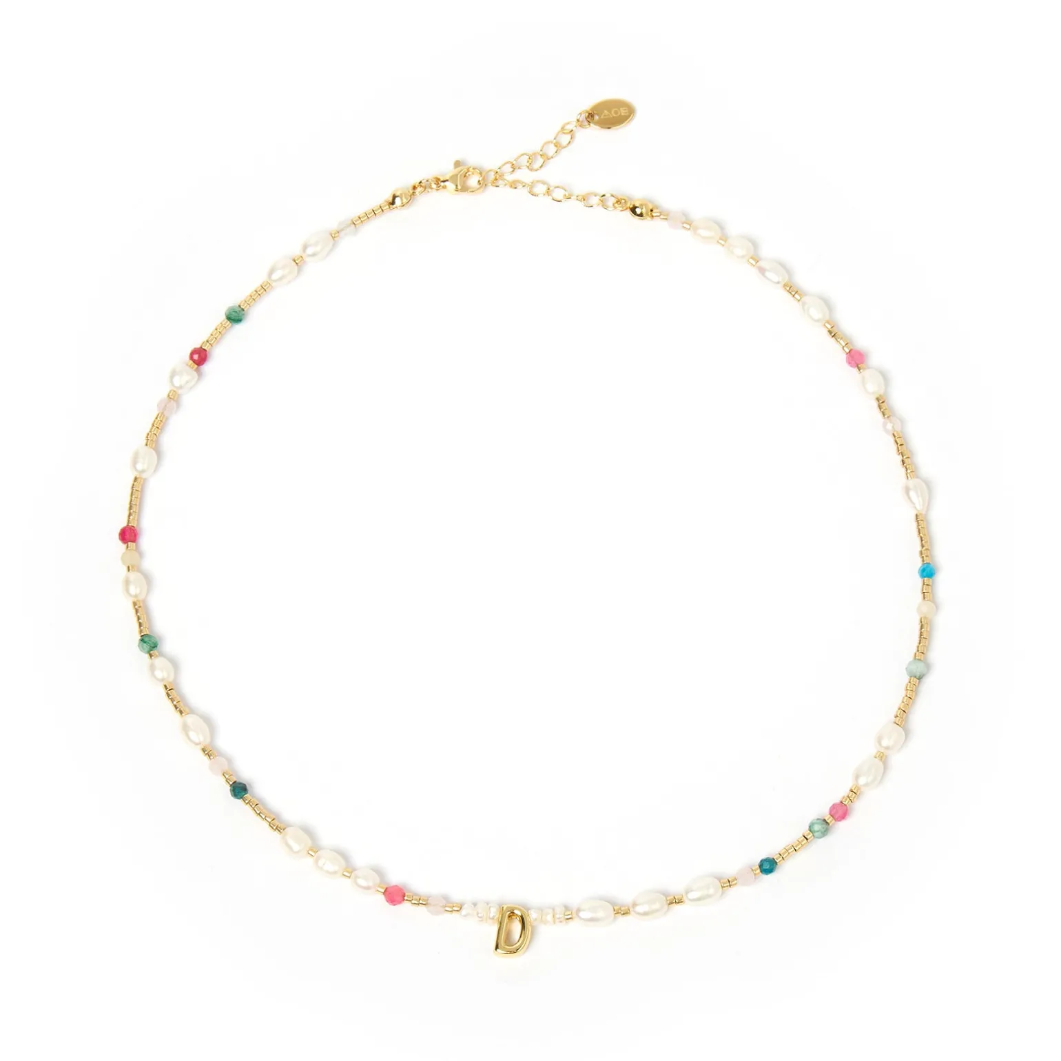 Beaded Gemstone and Pearl Initial Necklace
