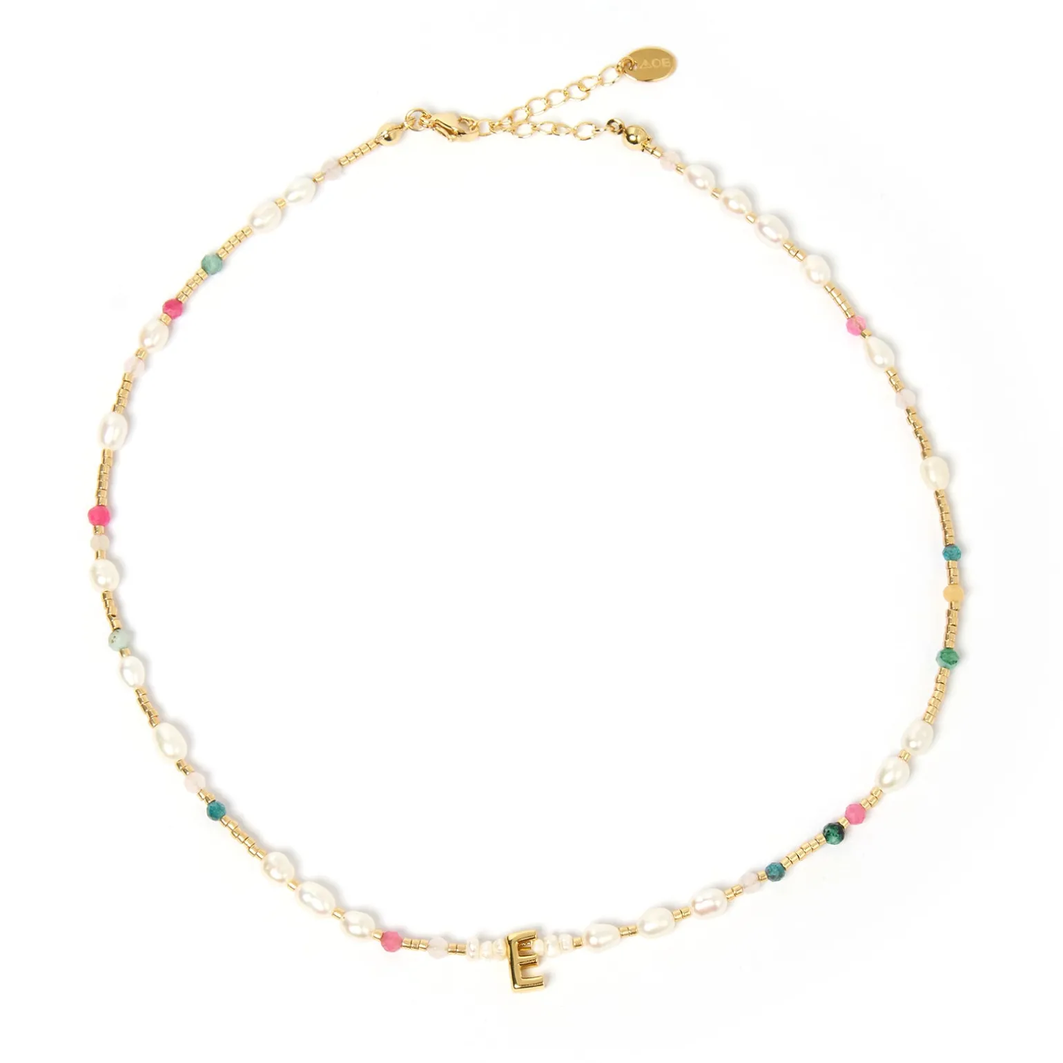 Beaded Gemstone and Pearl Initial Necklace