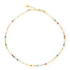 Clover Gemstone and Pearl Necklace