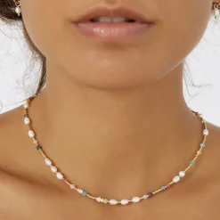 Clover Gemstone and Pearl Necklace