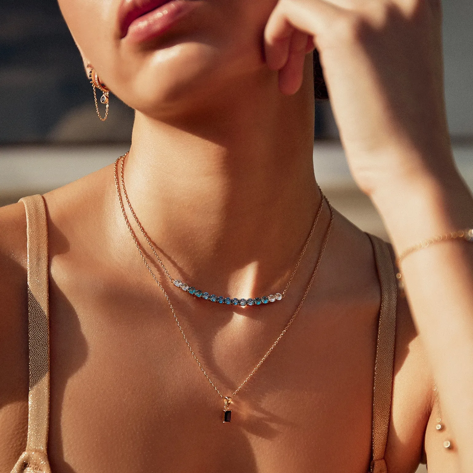 Gia Gold Necklace - Sapphire