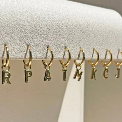 Initial Gold Charm Earring