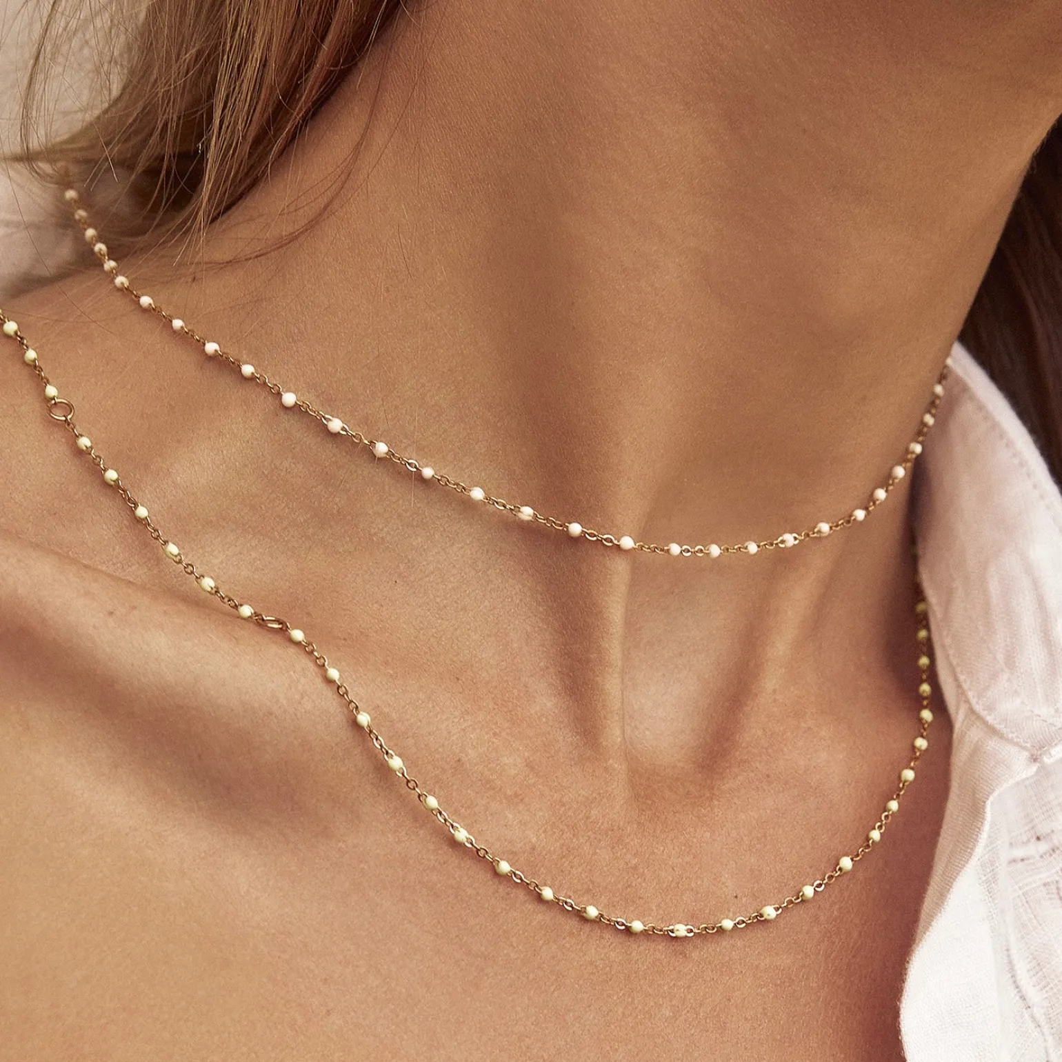 Peggy Gold and Enamel Necklace - Vanilla