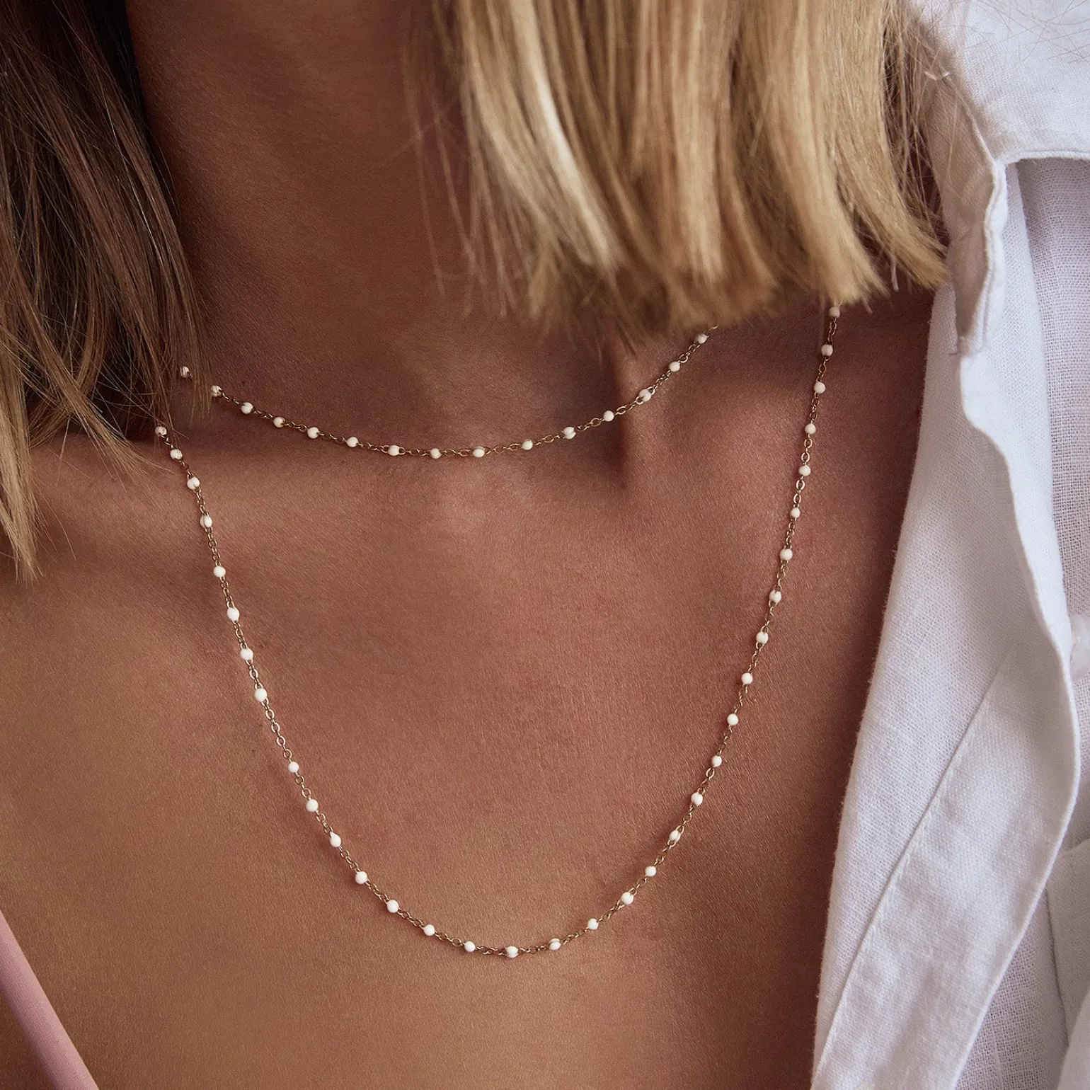 Peggy Gold and Enamel Necklace - Vanilla