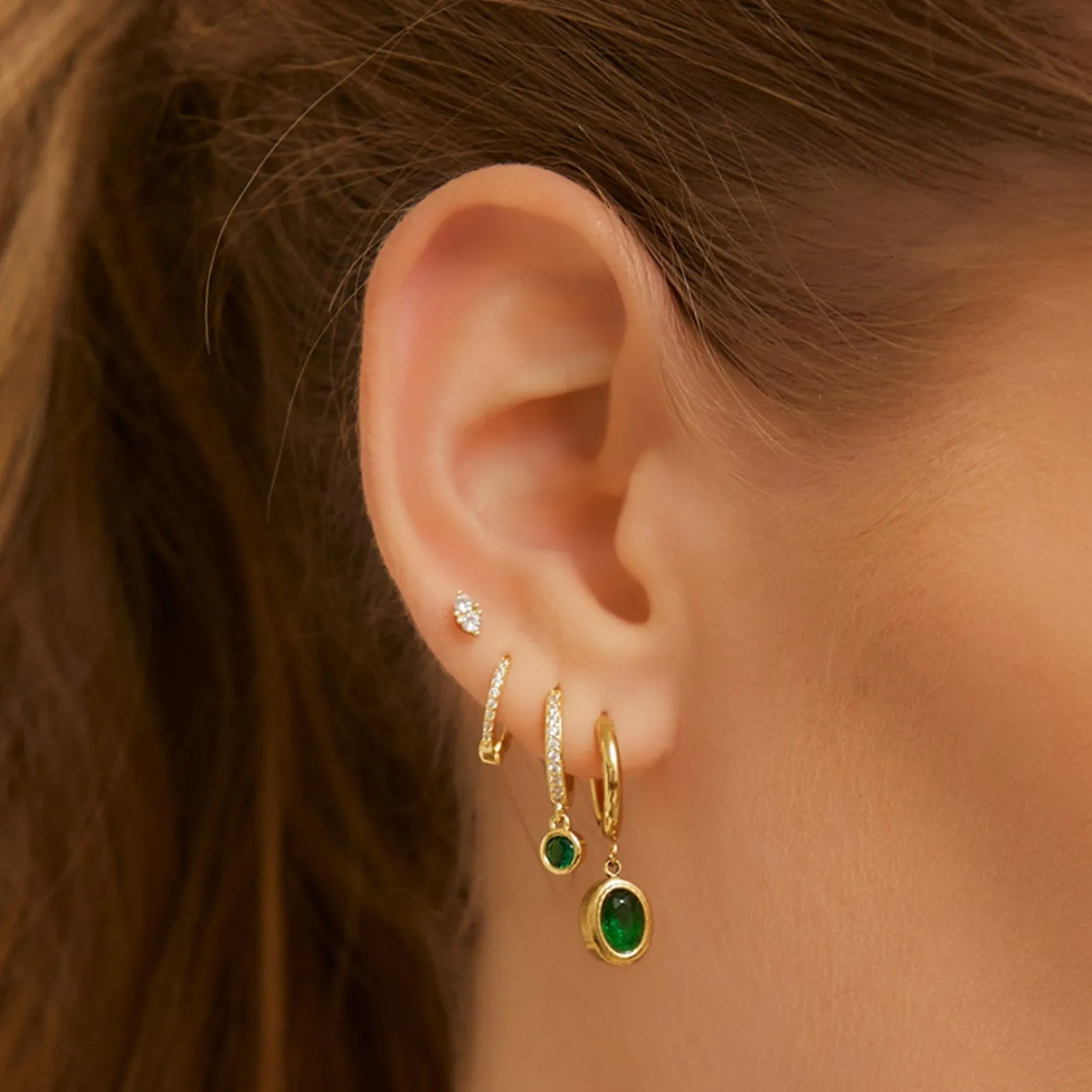 Rhodes Single Stacker Earring - Emerald