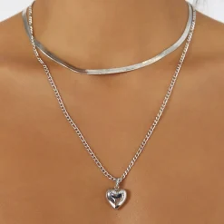 Rose Heart Necklace - Silver