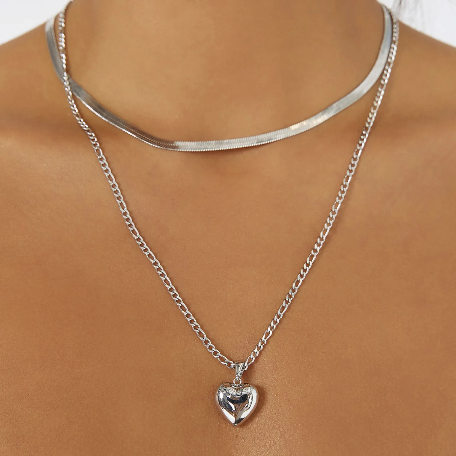 Rose Heart Necklace - Silver